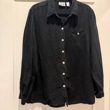 Lagenlook Coastal Chico's Design Black 100 Linen Shirt Jacket Size 2 L