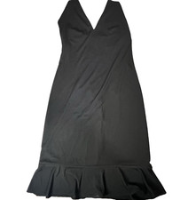 Vintage David Meister Cocktail Dress 8 Black Halter Sheath Ruffle Evening USA