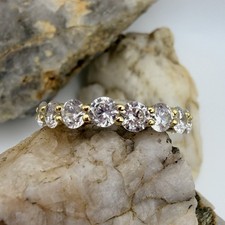 18K Gold Filled CZ Eternity Band Ring Round Cut AAA Cubic Zirconia Stackable