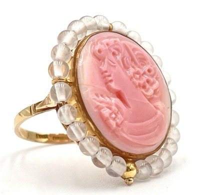 Ring 14kt Gold Kamee Rose Torre del Greco Rosenquarz Handarbeit Italy