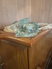 vintage Fenton art glass rabbit figurine in an aquamarine