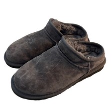 UGG Classic Slipper Grey Suede Sheepskin Slip On Slippers Shoes Women's Size 6