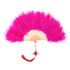 Feather Hand Fan Rose Red Vintage Folding Fan with Chinese Knots