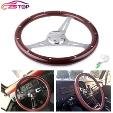 15 Inch 380mm 6 Hole Billet Steering Wheel Dark Wood Riveted Grip Chrome Spoke