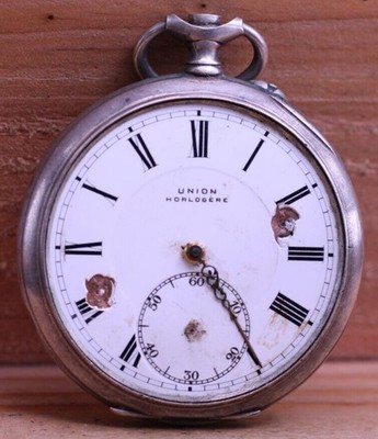UNION HORLOGERE UH SILVER CASE POCKET WATCH FOR REPAIR 47.7mm (A20)