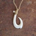 Hawaiian Jewelry Maori Hei Matau New Zealand Fish Hook Buffalo Bone Necklace