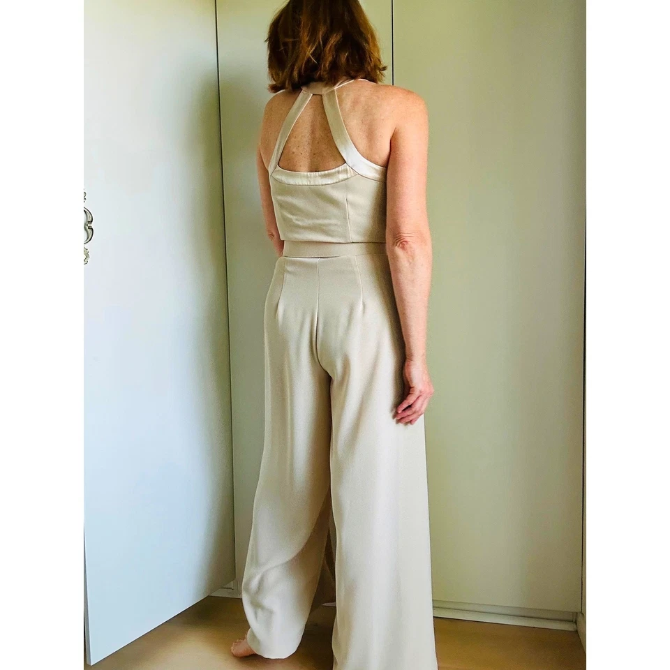 Vintage 90s Beige Nude Formal Jumpsuit Size 6 | Elegant Cocktail Evening - Image 2 of 4