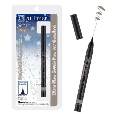 Kuretake ZIG Ai Liner Ultra Fine Brush Pen Gray for Manga and Calligraphy