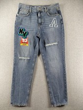 No Boundaries Women's Jeans Size 11 Embroidered Patch NY93 Denim Crew Distressed