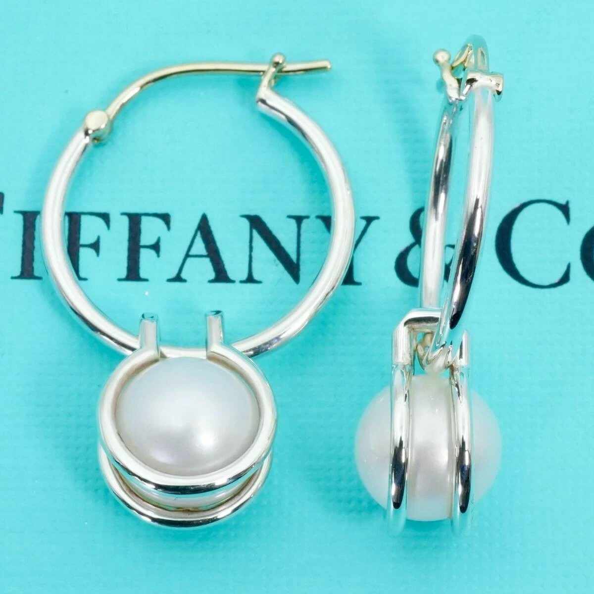 TIFFANY & CO. Hardware Perlen Creolen Sterling Silber 925 Süßwasserperle