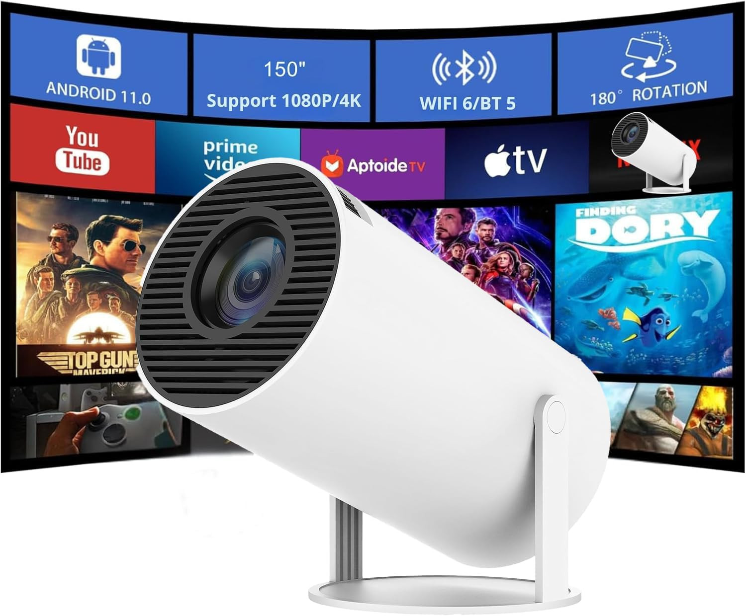 Mini projecteur 4K pour soiree cinema en plein air et camping en famille