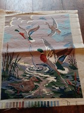 Vintage Tapestry Flying Ducks Hand Stitched  54x45cm Three Flying Ducks