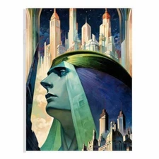 Art Deco poster, portrait of a man in a retro-futuristic setting, art print 0098