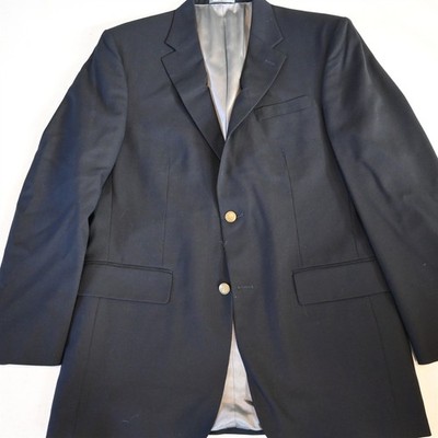 Oscar de la Renta 42L Navy Blue 100% Wool Gold Button Blazer Jacket Sport Coat