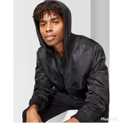 Original Use Mens Black Hooded Hoodie Bomber Jacket Size Medium | eBay
