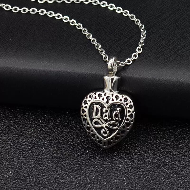 Silver Tone Family Heart Cremation Necklace