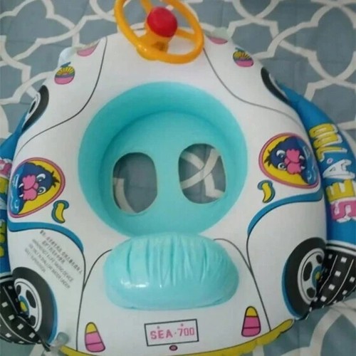 1pc Inflatable Kids Swimming Ring With Steering Wheel - Thickened Pool Seat Boat - Foto 3 di 4
