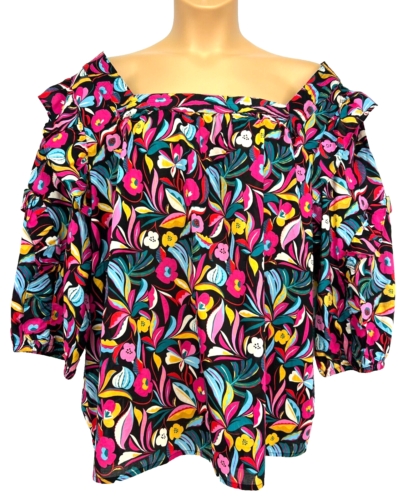 THE PIONEER WOMAN Square Neck Top 3X (24W-26W) Ruffles 3/4 Sleeve WalMart NEW