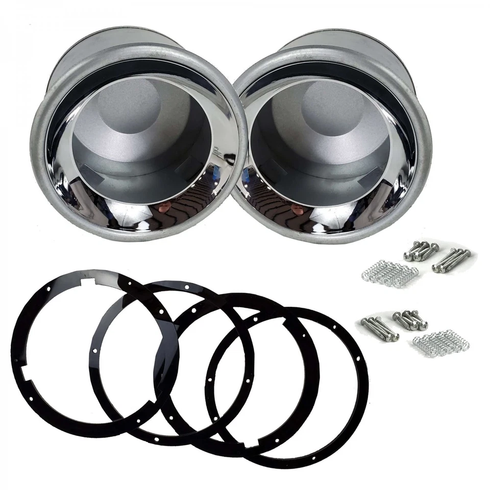 Recessed Frenched Headlight Conversion Kit Set 7" Bucket Chrome Trim Ring Bezel - Image 2 of 4
