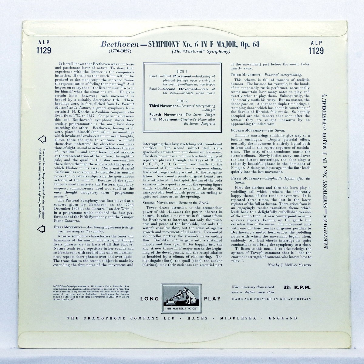 ARTURO TOSCANINI - BEETHOVEN symphony no.6 - HMV ALP1129 orig LP