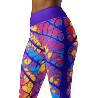Neon Leaves Leggings -Contrast Leaf Autumn High Waist Gym Fitness Yoga Pants