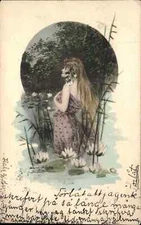 Antique Postcard SWEDISH Beautiful Woman Among Lily Pads FANTASY SURREAL