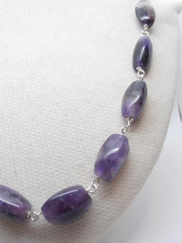 Collana in Argento 925 con Ametista naturale - Girocollo Pietre Dura Viola - Immagine 3 di 4