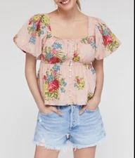 Anthropologie Love The label Rosette Floral Babydoll top XS cottagecore milkmaid