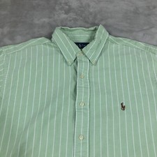 Polo Ralph Lauren Mens 17 32/33 Green Striped Classic Fit Oxford Flesh Pony