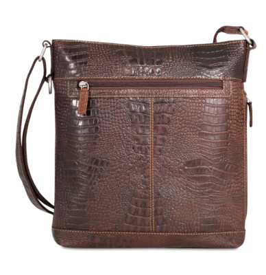 Jack Georges Hornback Croco Crossbody Brown Leather Bag HB312 Full Grain Leather