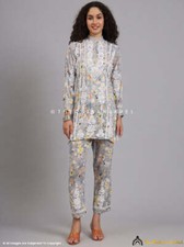 Yellow Yashi Mulmul Printed Chikankari Co-ord Set Lucknow Chikankari Handmade