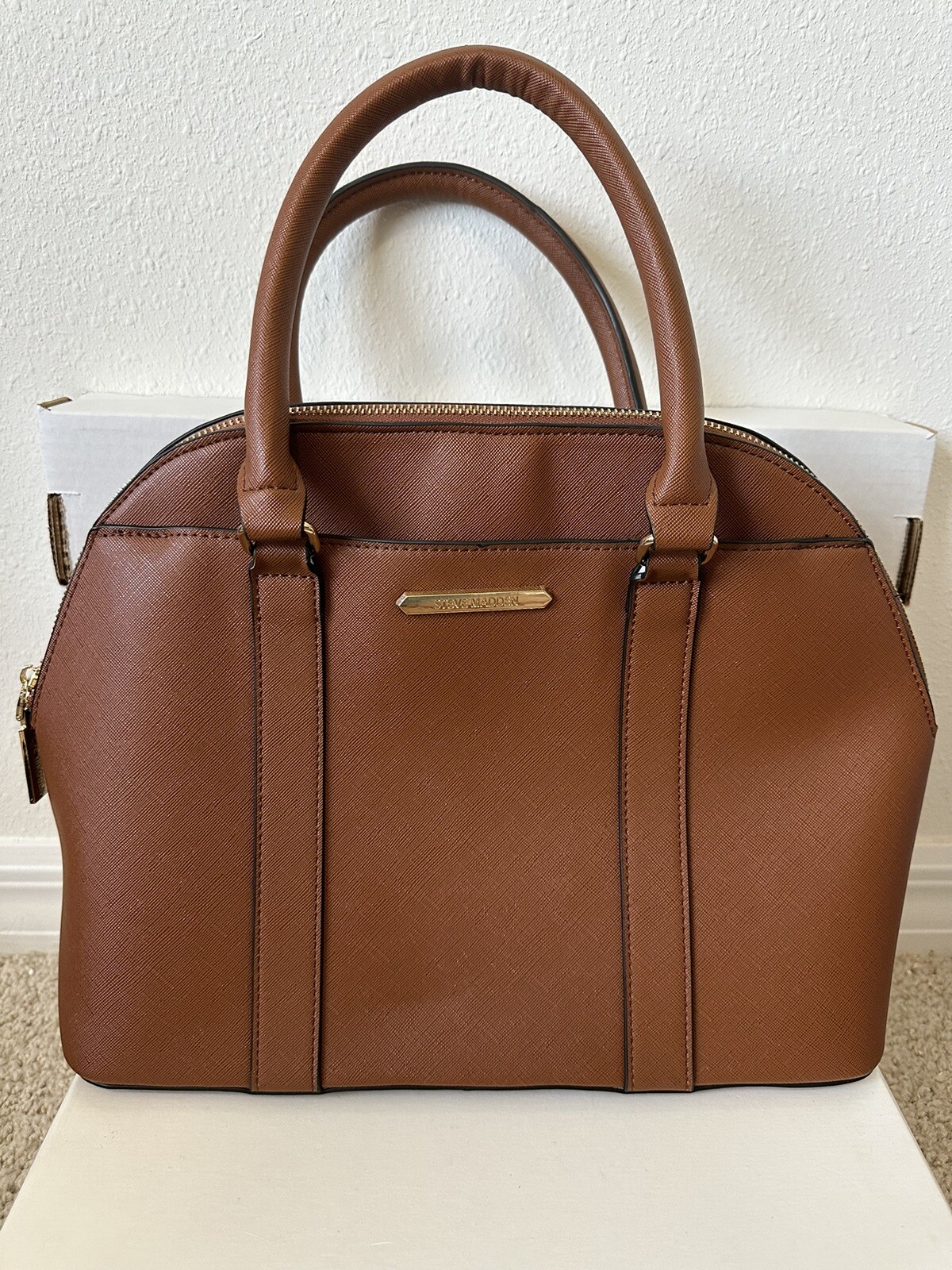 STEVE MADDEN Top Handle Brelli Brown Dome Satchel HandBag Purse Double Handles