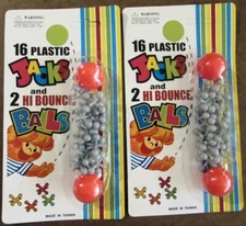 2 Sets of Classic Plastic Double Jax and Hight Bounce Balls Toy 4 Balls 32 Jax