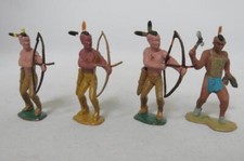 MARX 1960s - 4 x Indian Warriors - 54mm Plastic Figures RARE PAINTED