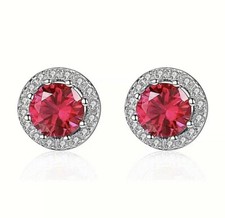 2Ct Round Cut Simulated Red Ruby Women's Stud Earrings 14K White Gold Plated