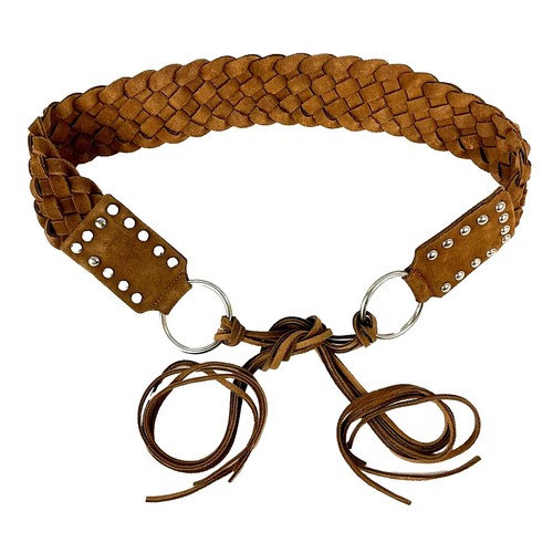 Vtg Size 34 Genuine Leather Belt Braided Brown 1” Wide Made  display picture 1