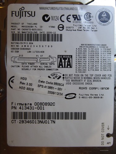 Fujitsu MHV2060BH | PN: CA06672-B25100C1 | 2006-12 | 60GB