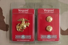 USMC MARINE CORPS GOLD CHIN STRAP BUTTON & BADGE SET 4 ENLISTED COMBINATION CAP