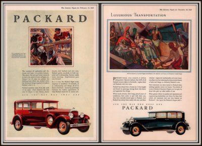 AD LOT OF 2 1929 ADS  PACKARD CLEOPATRA EXPLORERS COLOR PACKARD EIGHT 