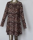 LS1 LADIES LEOPARD-WOMAN-LONG- BODY CON-SLEEVE-SWING-SKATER-PARTY-DRESS-TOP