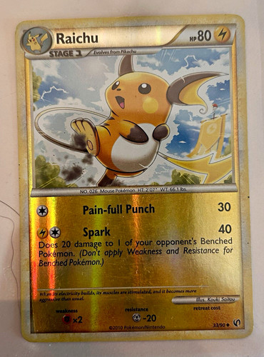Pokemon TCG Raichu 33/90 Undaunted Reverse Holo English 80 HP 2010