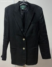 Lauren Ralph Lauren Women's Size 10 Black Single Breasted Linen Blazer Jacket