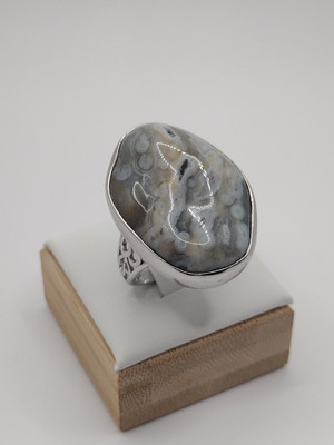LARGE ARTISAN STERLING SILVER FILIGREE DESIGN MOSS AGATE RING SIZE 9.50 14.8G