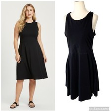 PACT Organic Cotton Fit Flare Dress High Neck Black Size Large LBD Classic