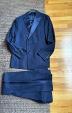 Brunello Cucinelli Men  s New Navy Wool Tuxedo With Satin Trim Made In Italy 48EU