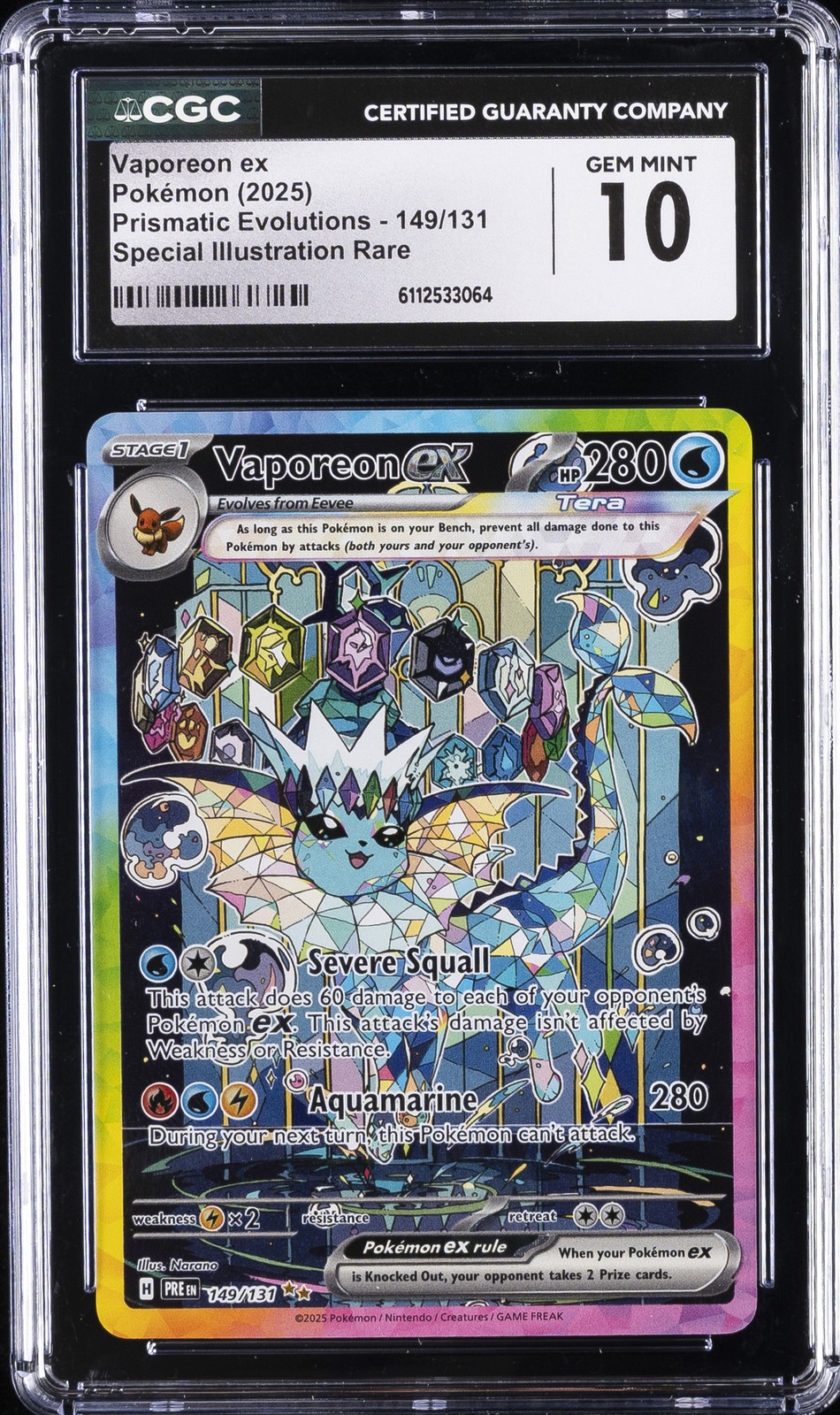 2025 POKEMON PRISMATIC EVOLUTIONS #149/131 VAPOREON EX CGC 10 GEM MINT
