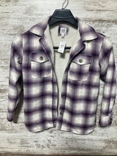 GAP Kids Sherpa Lined Flannel Jacket Plaid Shacket Purple Cabincore Kids Medium
