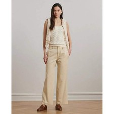 LRL Ralph Lauren Wide Leg Cotton Twill Pants Womens 8 Preppy Casual Classic NWT