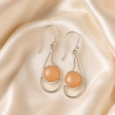 Peach Moonstone 925 Sterling Silver Handmade Earring 1.90''  Gift For Friends