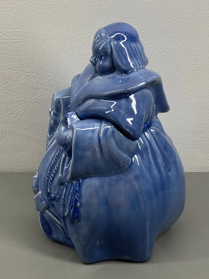 Red Wing Pottery BLUE Friar Tuck Cookie Jar THOU SHALT NOT STEAL 1940s Monk - Image 3 of 4